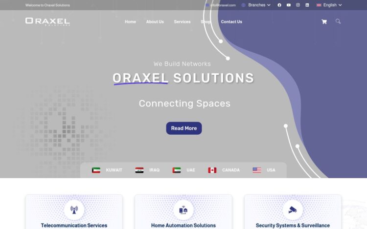 الموقع التعريفي لشركة أوراكسل للاتصالات وتكنولوجيا المعلومات على شاشة الحاسوب