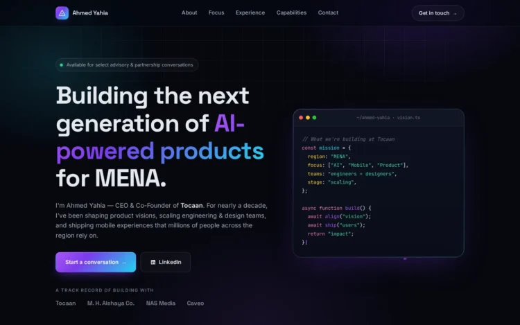 Ahmed Yahia Website Design - desktop view