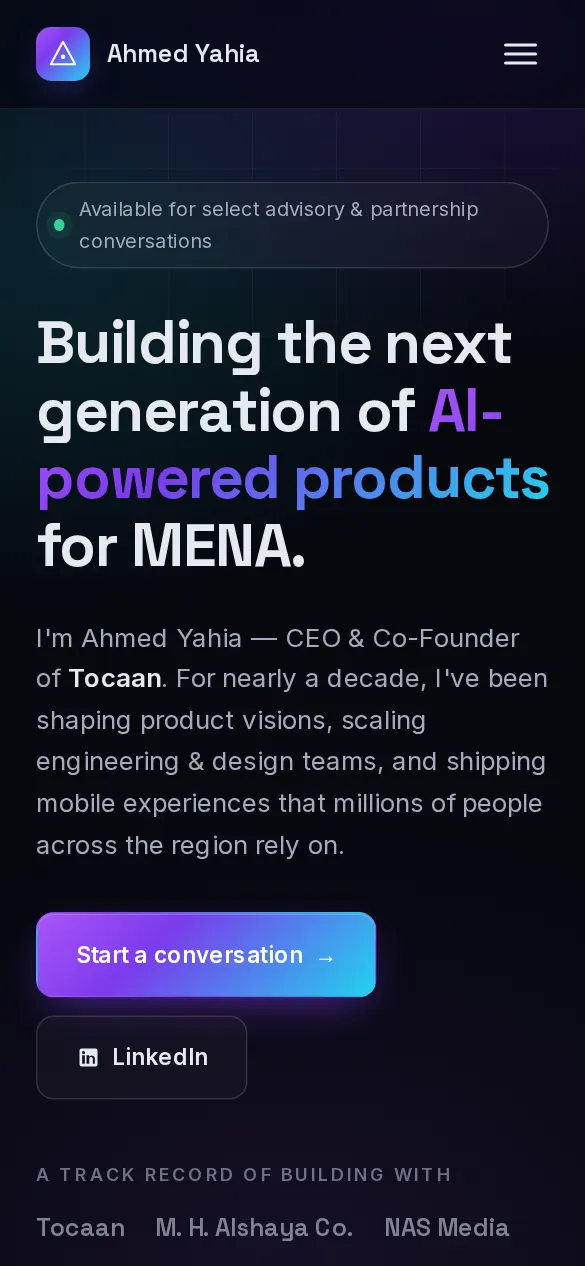 Ahmed Yahia Website Design - responsive mobile view