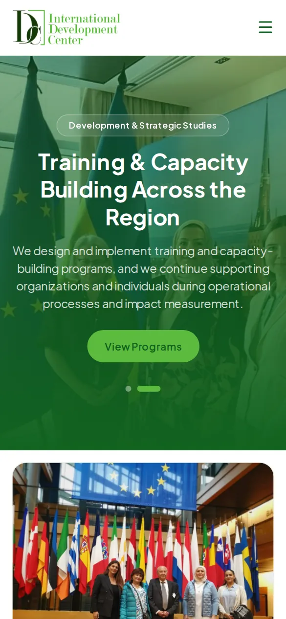 International Development Center Website Design - responsive mobile view
