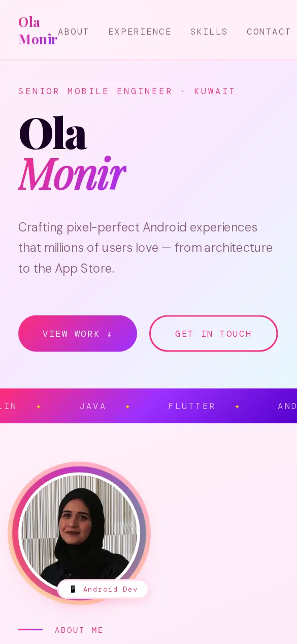 Ola Monir Website Design - responsive mobile view